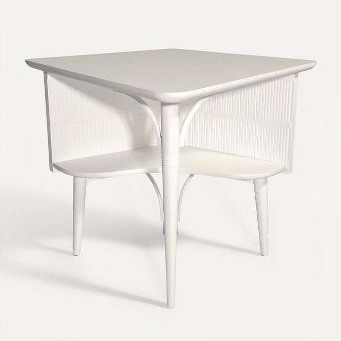 **Technische titel in het Nederlands: Modern wit vierkant tafeldesign met open opbergruimte**