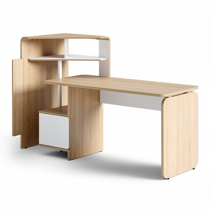 **Moderne Bureau met Opbergruimte in Houtmaterialen**