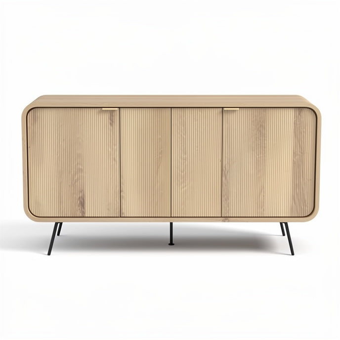 **Technische Titel in het Nederlands:** Modern houten dressoir met metalen poten en ribbelstructuur