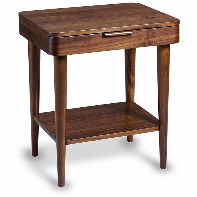**Houten bijzettafel met lade en open plank**
