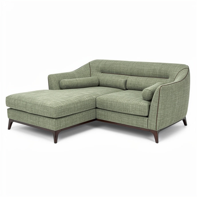 **Technische titel in het Nederlands: Moderne groen stoffen loungebank met chaise longue**