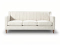 **Titel in het Nederlands: Elegant lichtbeige bank met gestreepte bekleding en houten poten**
